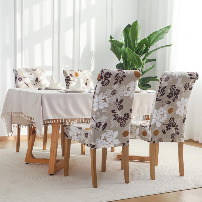 FORCHEER Chair Covers for Dining Chairs Set of 4,Beige Floral Stretch Dining Room Chair Cover Kitchen Parsons Chair Slipcovers (Pack of 4, Beige+Floral) - Image 2